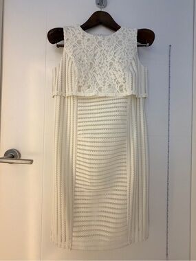 Chico's Cream Lace Overlay Midi Dress